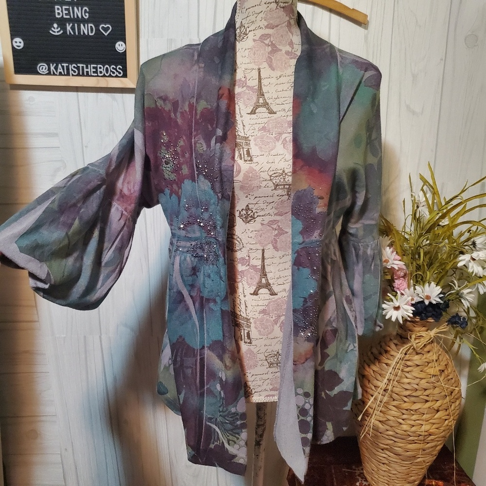 B.L.E.U WATERCOLOR FLYAWAY CARDIGAN SMALL